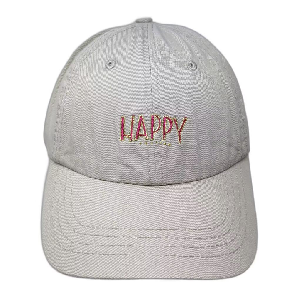 Natural Life Baseball Cap Beige Pink One Size Slideback HAPPY Embroidered Hat